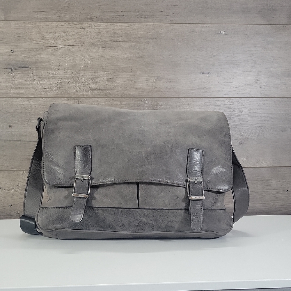 Frye Logan Gray Leather Messenger Bag Shoulder Bag Purse Handbag